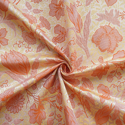 Tissu jacquard tissé rouge et jaune : revêtement d'ameublement à motif floral en relief 3D