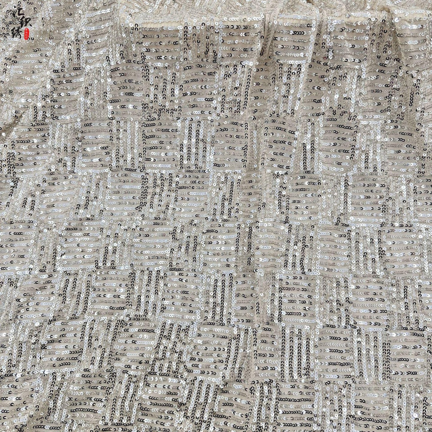 Sequin Lace Fabric: 3D Pleated Embroidery, 49" Wide, For Wedding & Prom