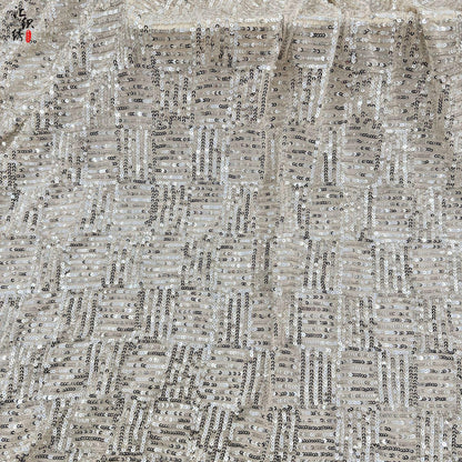 Sequin Lace Fabric: 3D Pleated Embroidery, 49" Wide, For Wedding & Prom