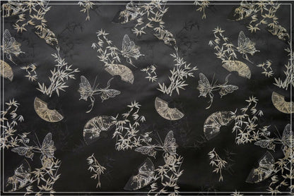 Gold Thread Jacquard Fabric: Butterfly & Fan Design, 58" Wide