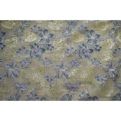 Blue & Gold Floral Organza Jacquard Fabric - 56" Wide