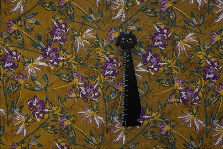 Caramel Floral Embossed Jacquard Fabric: 57" Wide Polyester
