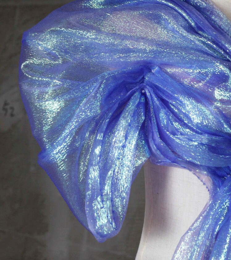 Tissu en maille plissée bleu vif, cosplay, mariage, voile, bricolage