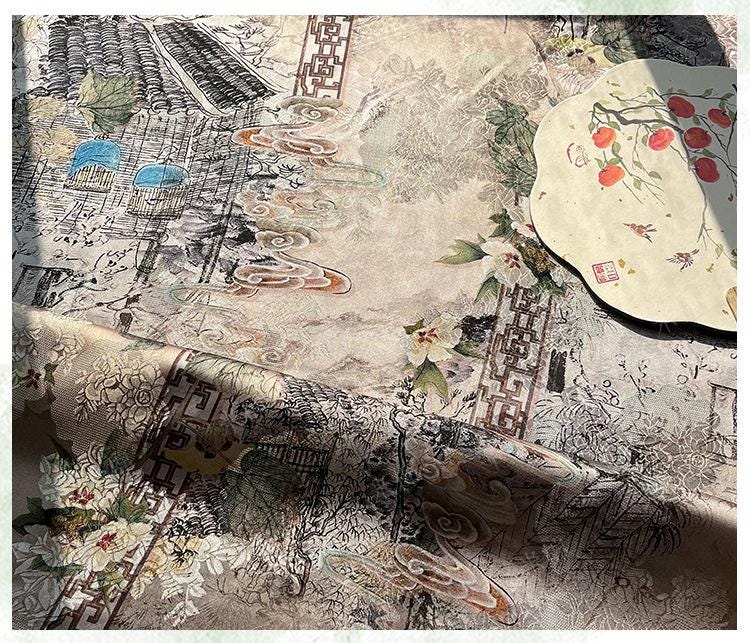 Floral Window Gambiered Canton Gauze Fabric - Daiwa Brocade, 59" Wide