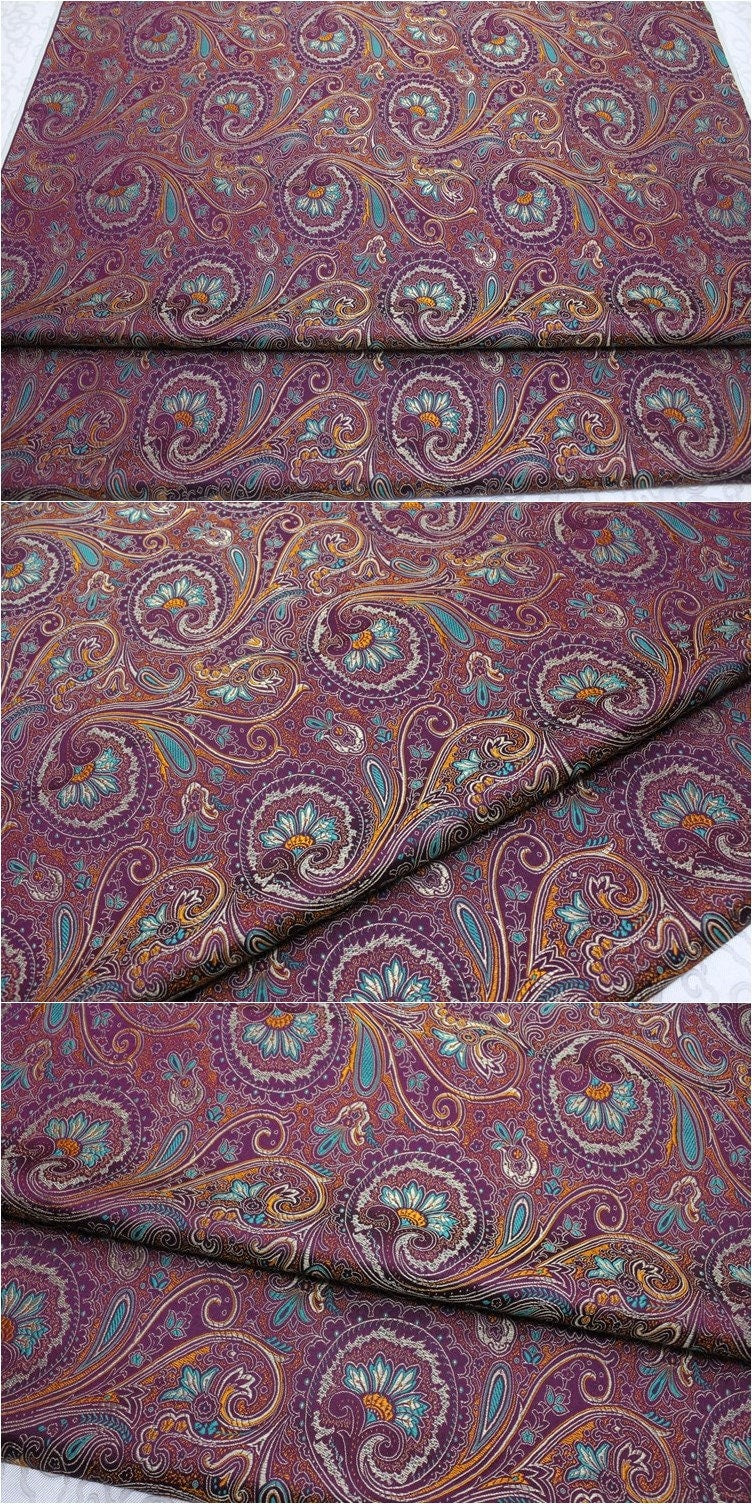 Silk Brocade Damask Fabric: Paisley Phoenix Tail Pattern, 29.5" Wide