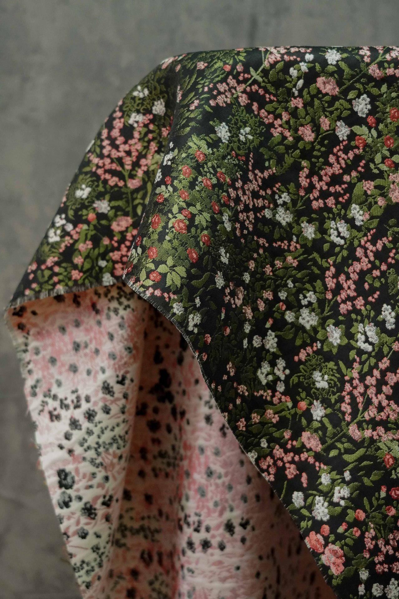 Reversible Floral Jacquard Fabric: Pink Flower Pattern, 55" Wide