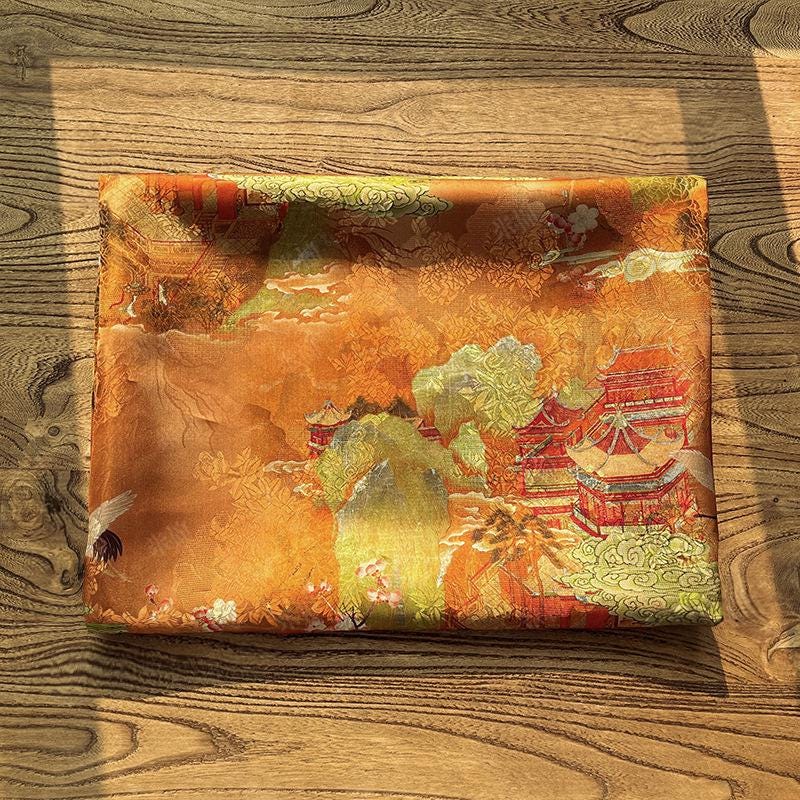Rayon Silk Jacquard Xiangyun Fabric ��� Handcrafted Golden Cloud Embroidered Textile, Traditional Chinese Dress, Cheongsam, Craft Fabr"W