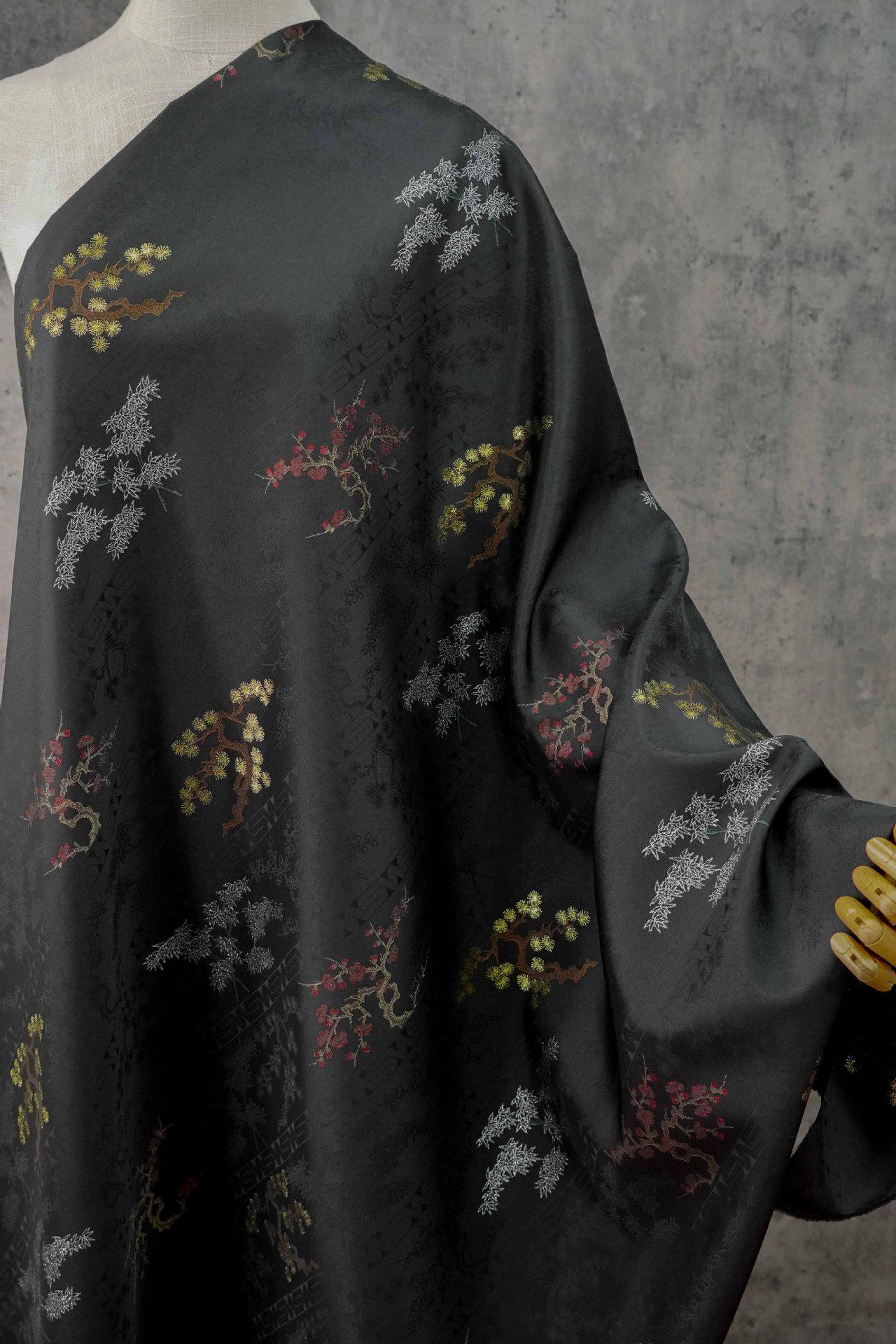 Gold Brocade Fabric: Pine, Bamboo & Plum Jacquard - 61" Wide