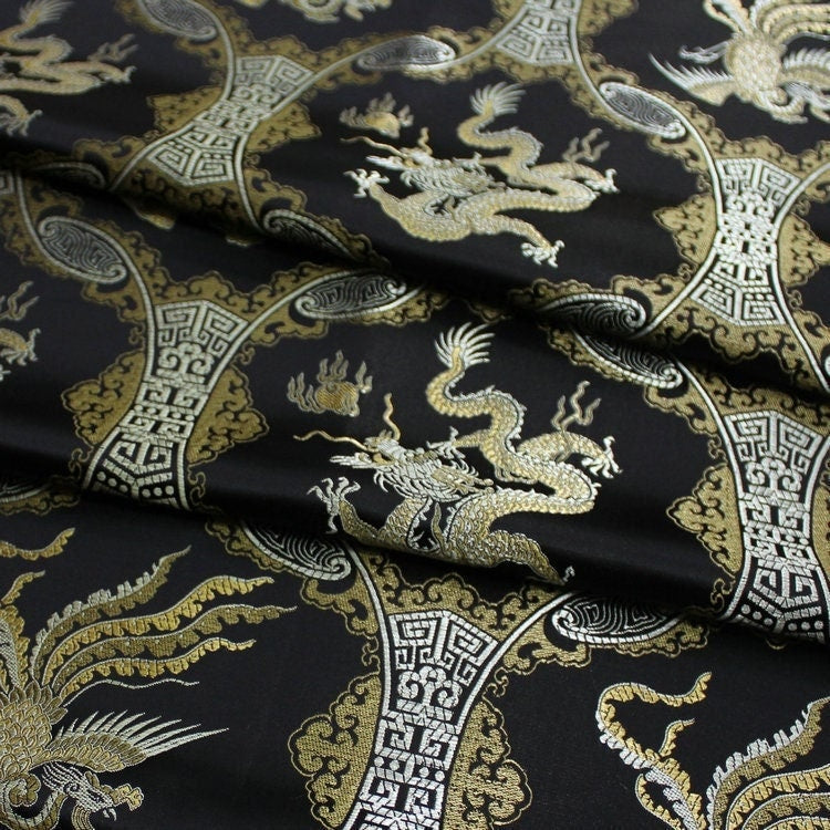 Dragon Phoenix Brocade Fabric: 45"W Silk Rayon Jacquard