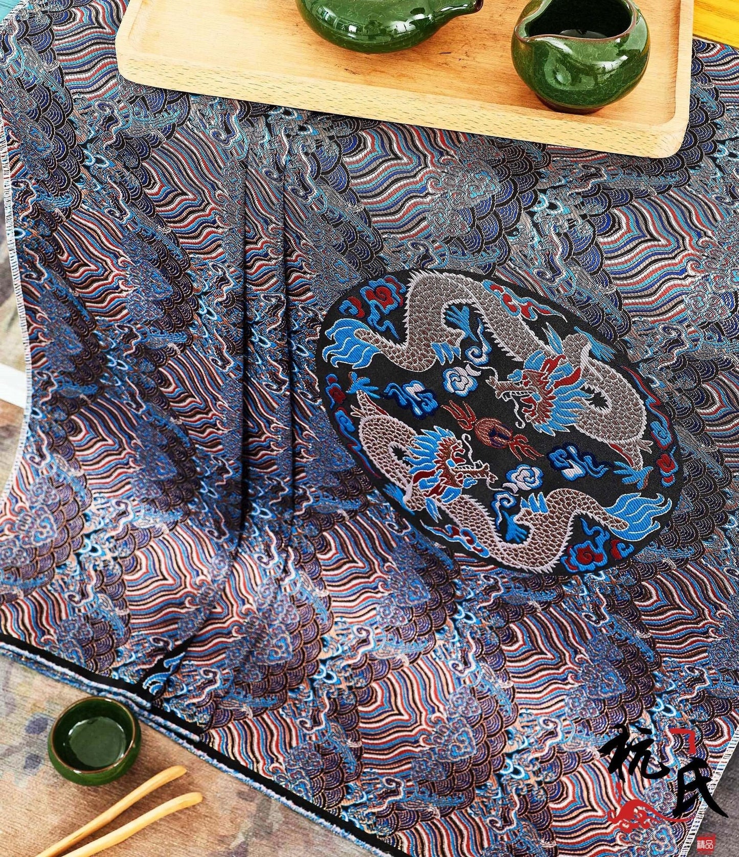 Dragon Sea Wave Brocade Fabric: Silk Rayon Jacquard (29.5"/75cm)