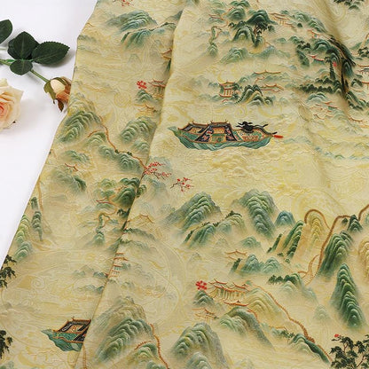 Breathable Light Green Landscape Shimmer Brocade Jacquard Fabric, 59" Wide, 3 patterns