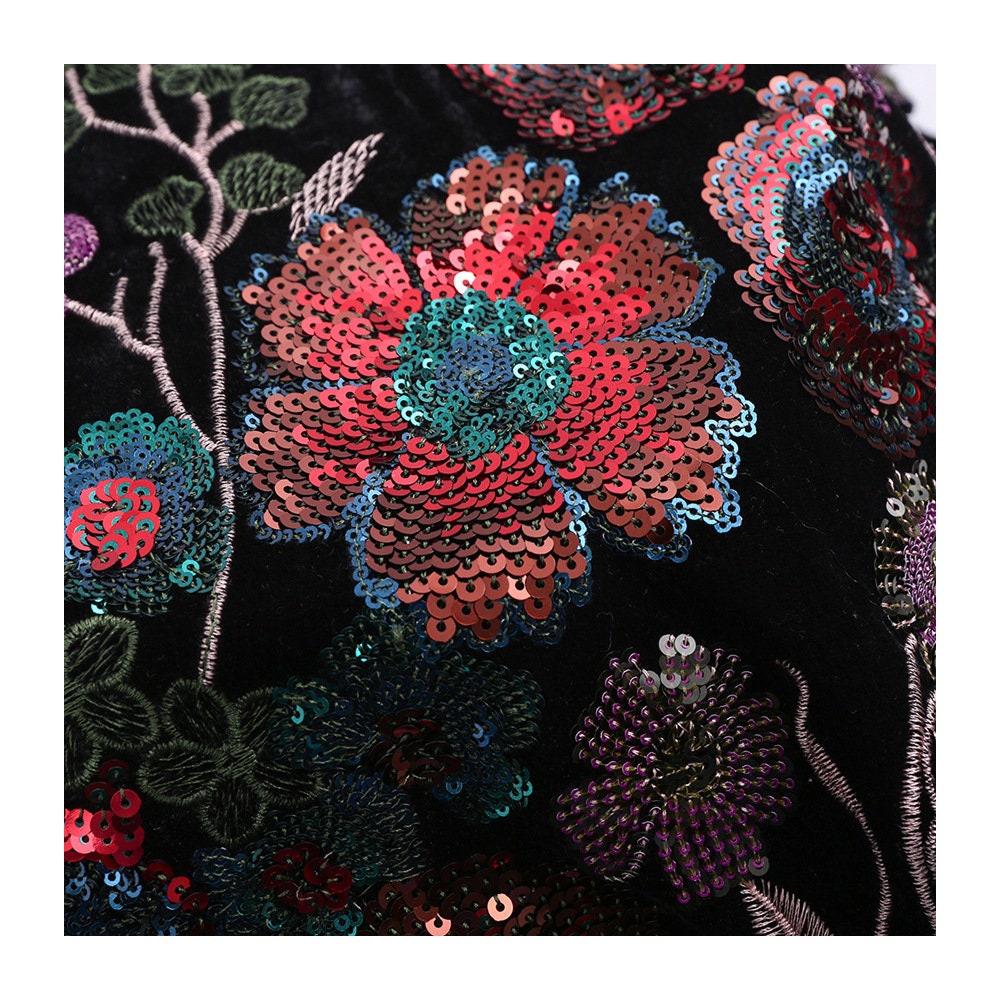 Embroidered Velvet Fabric: Bamboo Floral, 49��� Wide - Cheongsam, Upho
