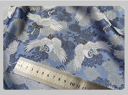 Blue Crane Jacquard Satin Fabric: Antique Cheongsam Sewing Fabric