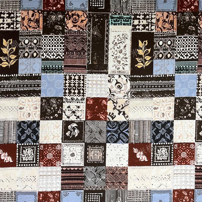 Tissu en coton collage vintage : matériau de quilting d'art rétro (55 po L)