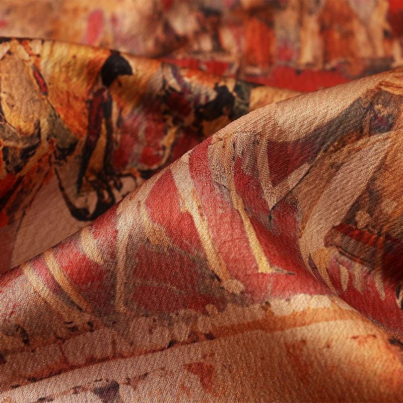 Ancient Chinese Palace Outing Print: 58" Gambiered Canton Gauze Satin Fabric
