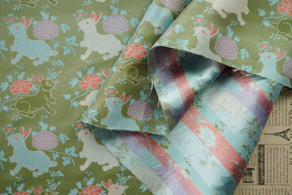 Bean Green Rabbit Brocade Fabric: 66"W Rayon Blend, Cheongsam Sewing