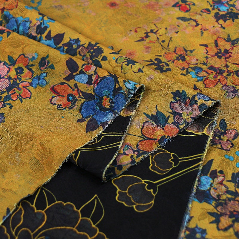 Floral Tea Silk Satin Fabric - 59" Wide - Digital Print