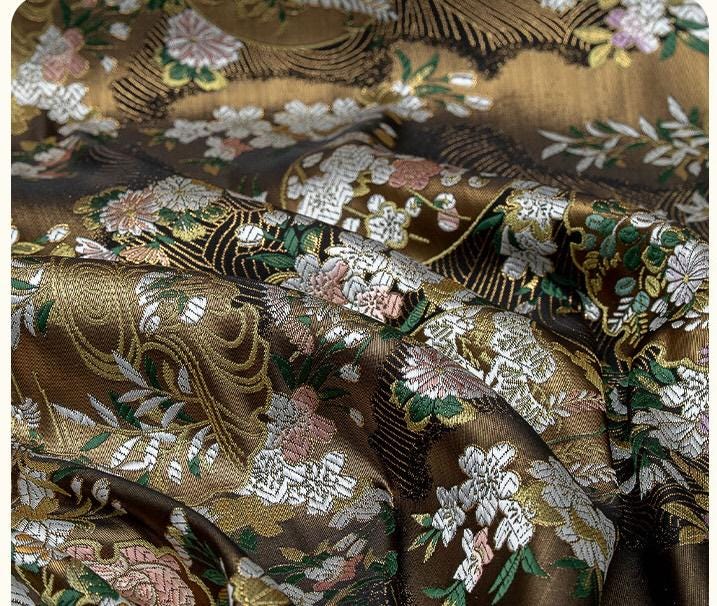 Nishijin Weave Fabric: Japanese Floral Silk Rayon Blend (59"W)