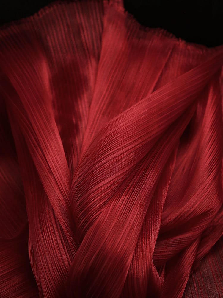Pleated Organza Fabric: Shiny Crinkled Texture, 55" Wide