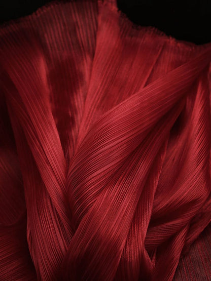 Pleated Organza Fabric: Shiny Crinkled Texture, 55" Wide