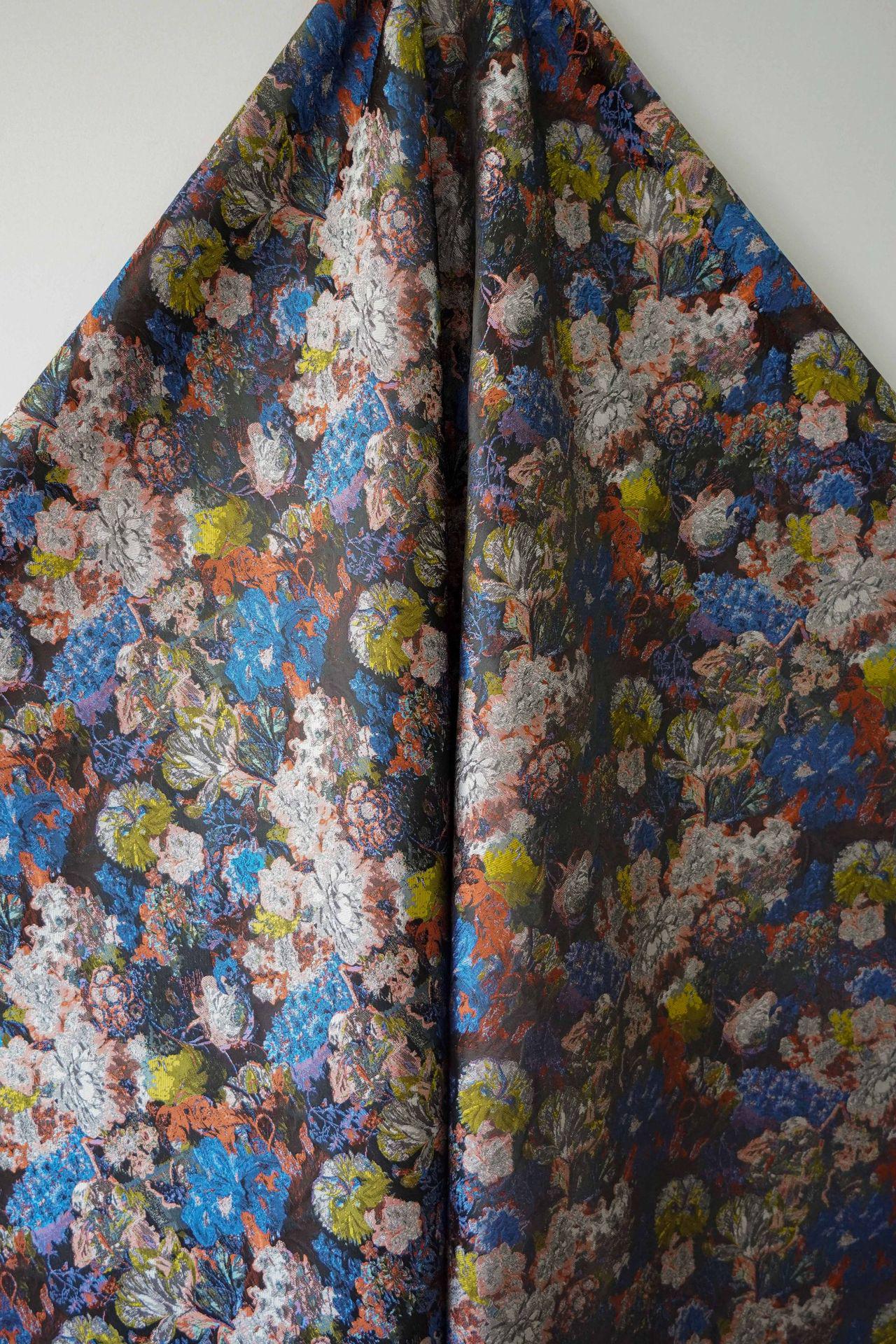 Gold Thread Jacquard Fabric: 3D Oil Painting Texture, 60" Wide