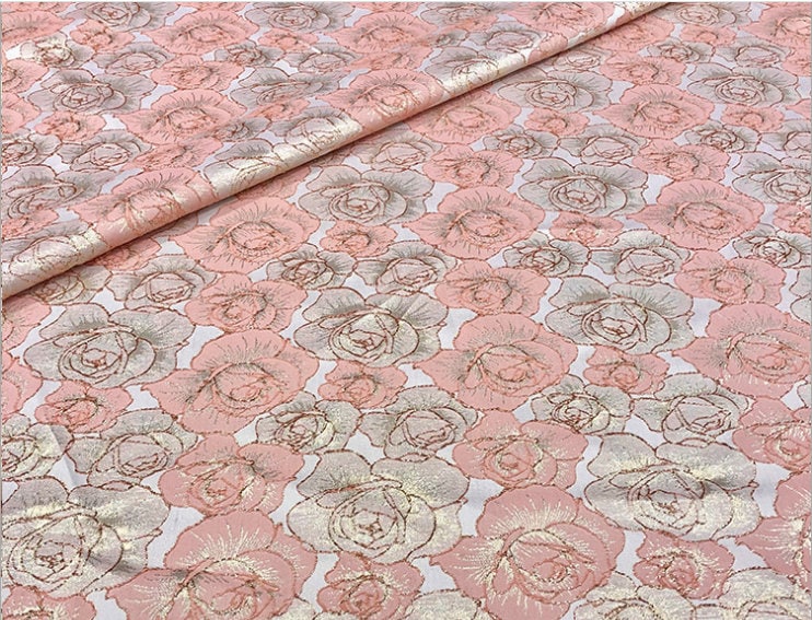 Rose Jacquard Brocade Fabric: 59"W Satin Damask, Antique Cheongsam Sewing
