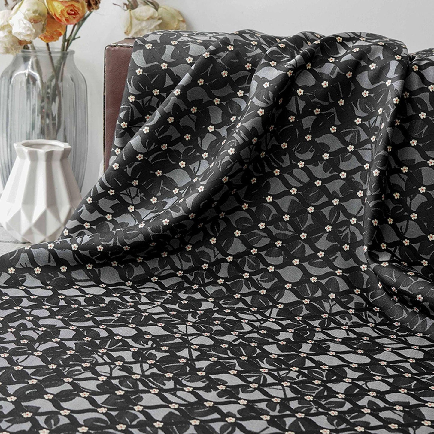 Tissu jacquard brocart ondulé rétro - Matériel de couture à motifs floraux