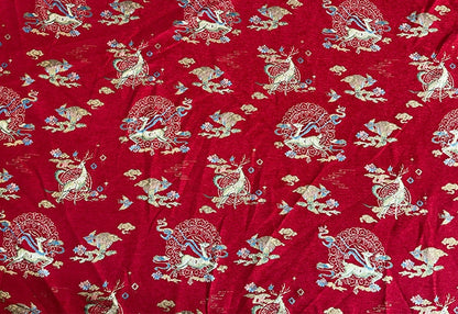 Tissu jacquard chenille à motif cerf : Brocart élégant pour ameublement, costumes et décoration