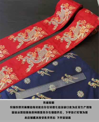 Dragon Jacquard Ribbon: Gold Hanfu Trim, Ethnic Style (10cm)