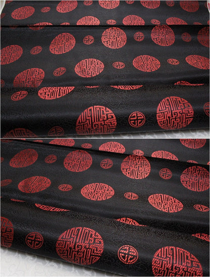 Chinese Fu Symbol Brocade Jacquard Satin Fabric - 35"W