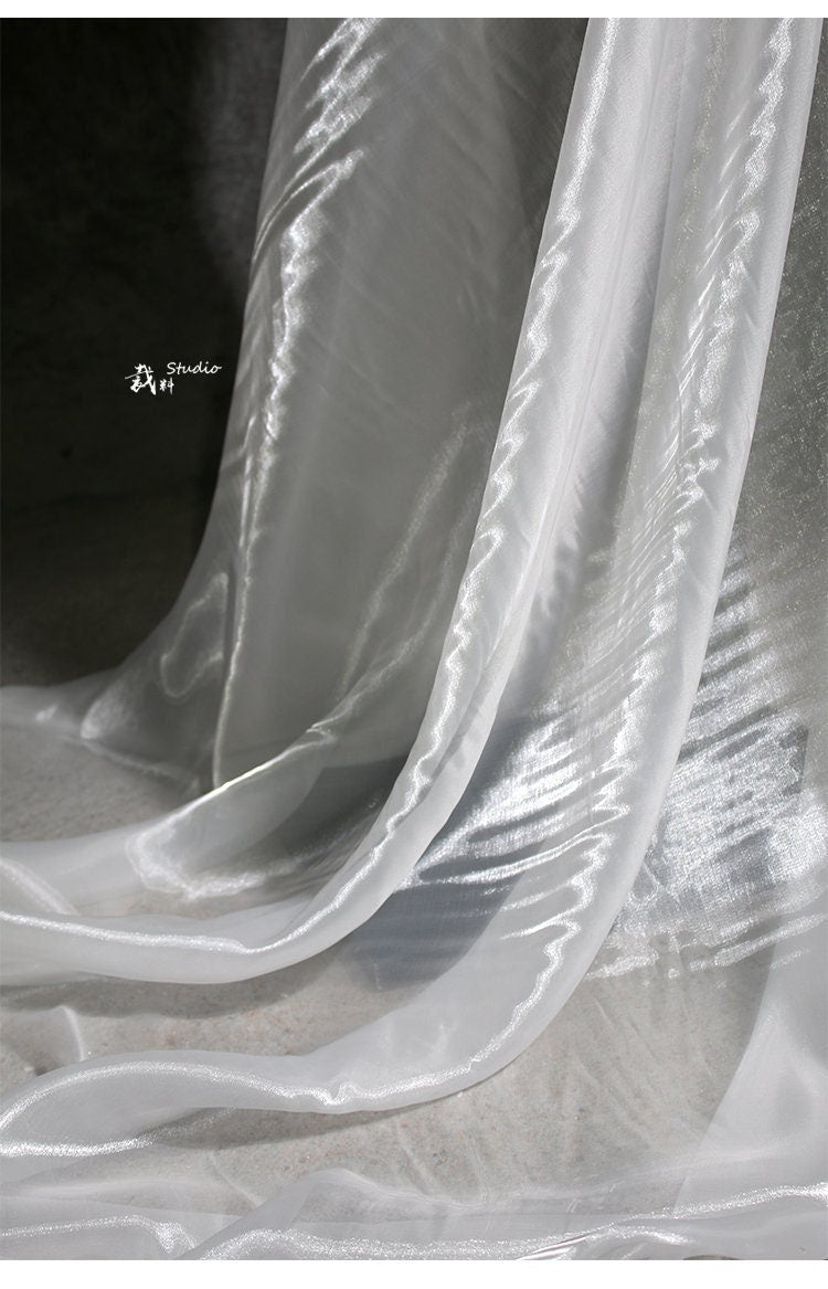 Liquid High-Gloss Organza Fabric: Reflective Fairy Mesh, 59"W