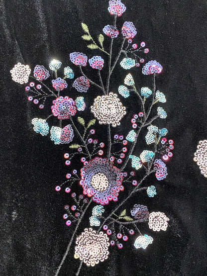 Velvet-Base Botanical Multicolor Sequin Embroidery Fabric, 49"Wide