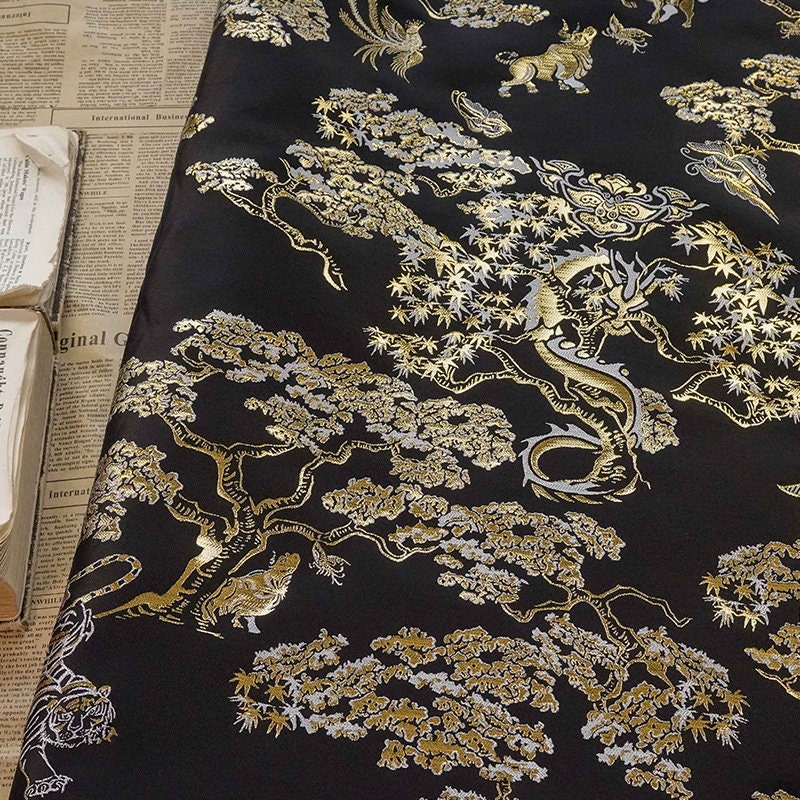 Gold Thread Jacquard Fabric: 3D Embossed Woven Material, 63"W