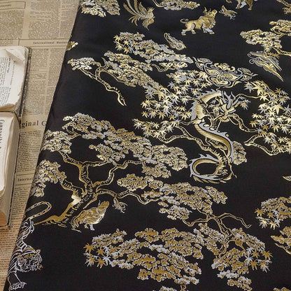 Gold Thread Jacquard Fabric: 3D Embossed Woven Material, 63"W