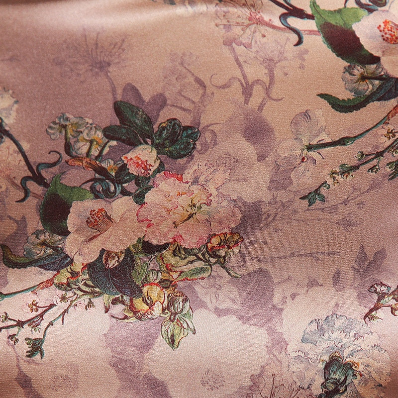 Peony Floral Silk Damask Fabric - 59"W Digital Print