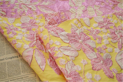 Gold Thread Floral Jacquard Fabric: 3D Upholstery, Costume, Decor - 54" Wide