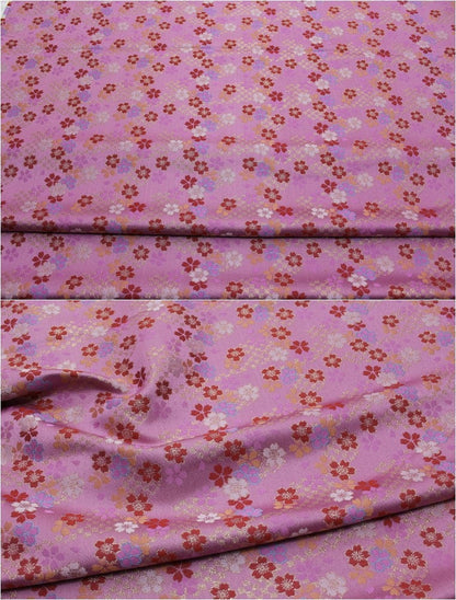Tissu brocart jacquard à fleurs de cerisier : mélange de soie et de rayonne japonaises