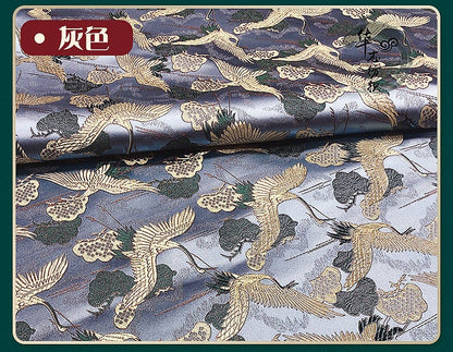 Crane Brocade Fabric: Colorful Asian Decor Fabric by the Meter