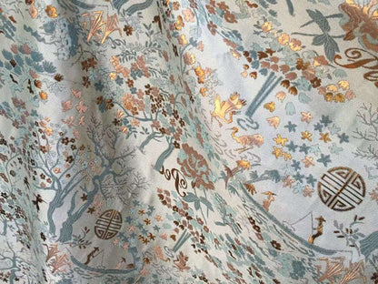 Gold Embossed Jacquard Fabric: Floral Upholstery & Sewing, 59" Wide