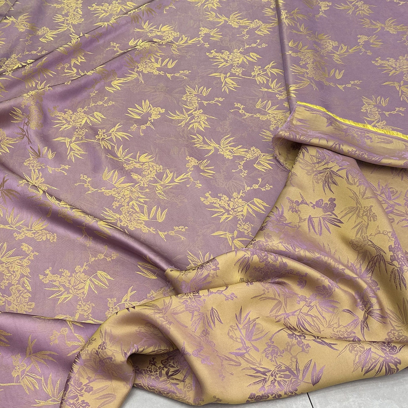 Bamboo Jacquard Satin Damask Fabric: Two-Sided Rayon, 59" Wide