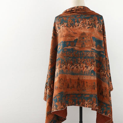 Ancient Chinese Palace Outing Print: 58" Gambiered Canton Gauze Satin Fabric