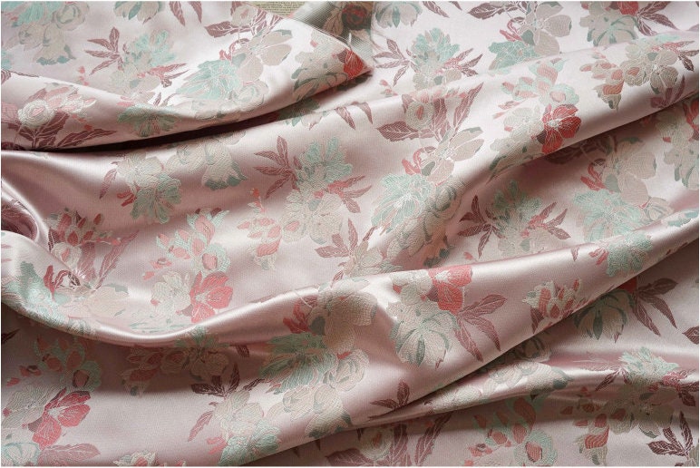 Light Pink Hibiscus Brocade Satin Fabric: 66" Wide Chinese Style