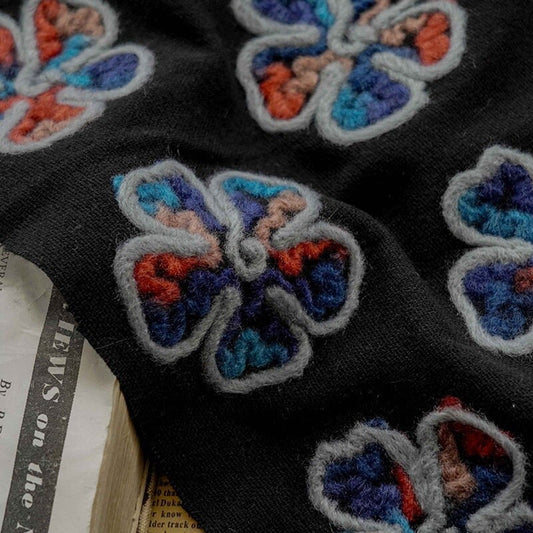 Tissu tricoté à fleurs pelucheuses : revêtement d’ameublement en polyester de couleur contrastée, 140 cm de large