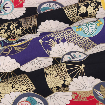 Japanese Fan Print Fabric: 100% Cotton Sewing Material