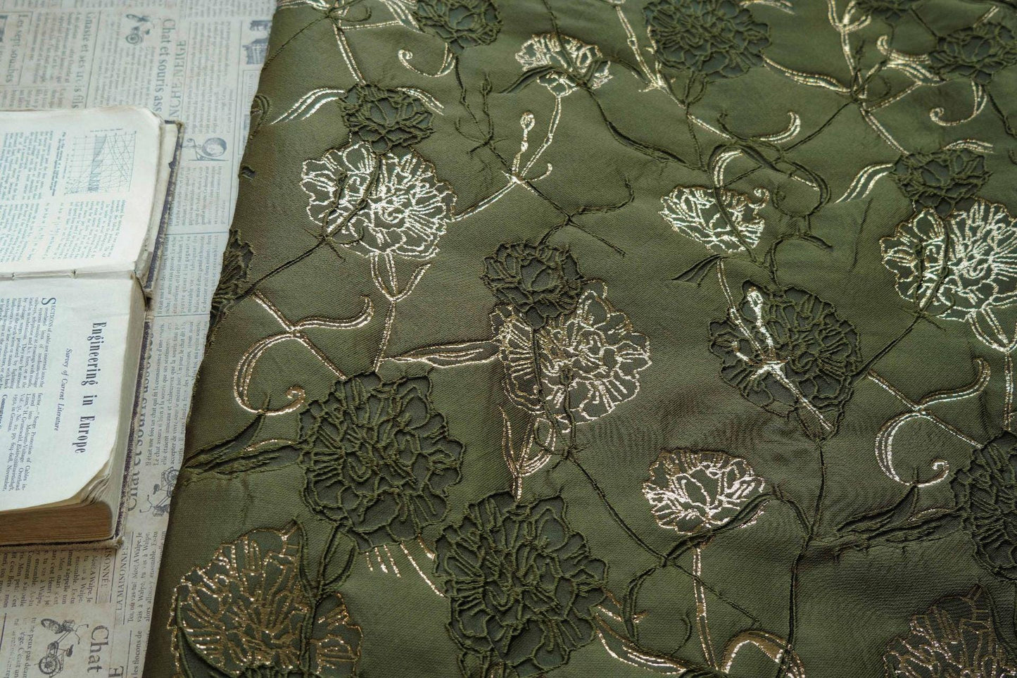 Gold Thread Jacquard Fabric: 3D Floral Upholstery, Costume & Decor