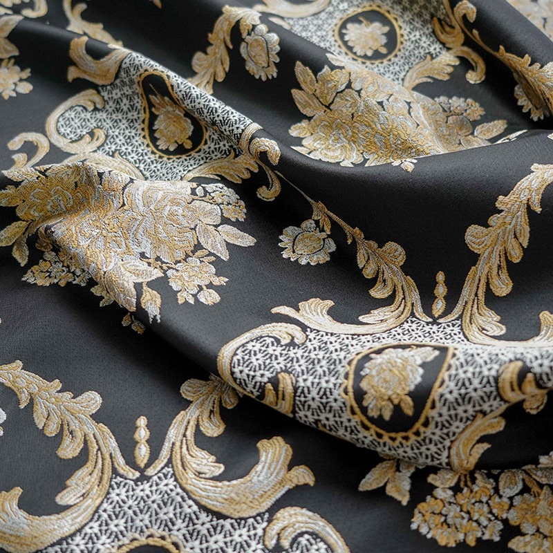 Tissu jacquard brocart style palais rétro : revêtement en polyester de 150 cm de large