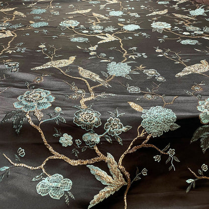 Tissu brocart jacquard Oiseau d'argent : Cheongsam, Qipao, Costume, Décoration (57 po de largeur)