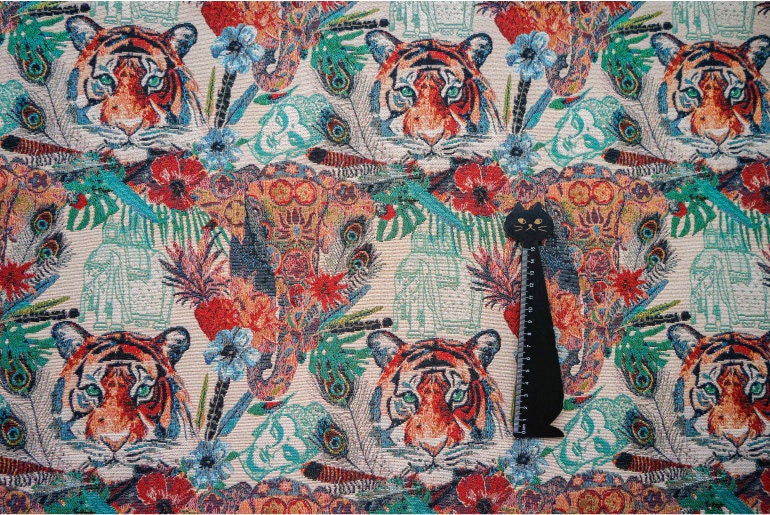 Tiger Zoo Jacquard Fabric: Autumn Winter Upholstery, Sewing, Decor (59"W)