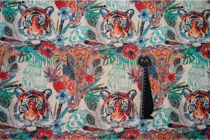 Tiger Zoo Jacquard Fabric: Autumn Winter Upholstery, Sewing, Decor (59"W)