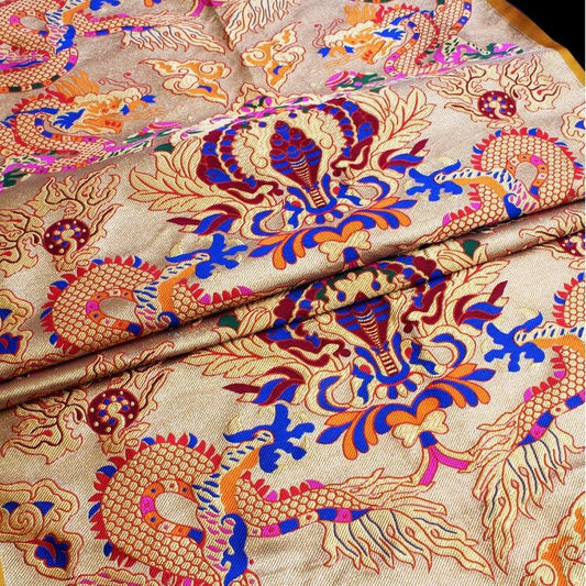 Exotic Dragon Brocade Fabric: Tibetan Thangka Pattern, Costume Sewing Fabric